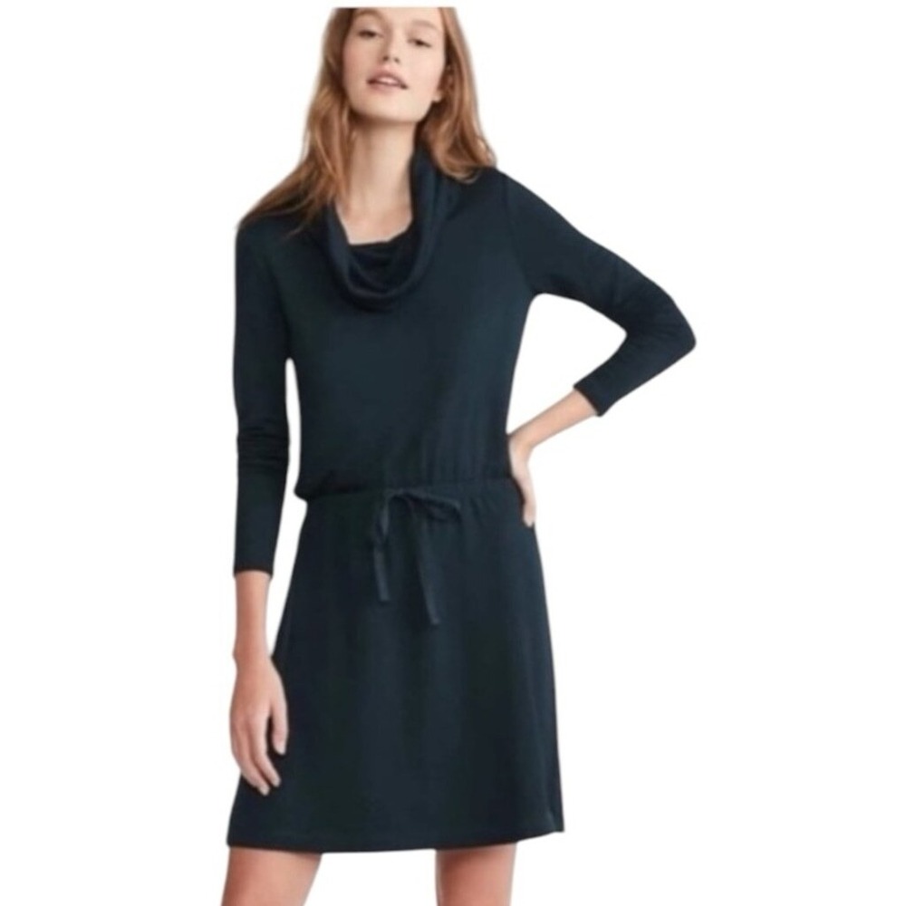Lou & Grey for LOFT Teal Cowl Neck Drawstring Waist Knit Dress Womens Size Small